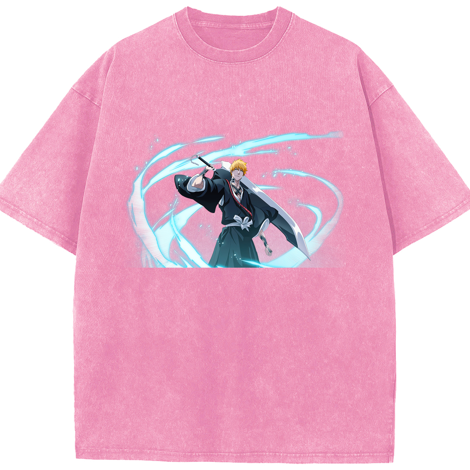 （画像用） ブリーチ 黒崎一護（くろさき いちご）BLEACH Kurosaki Ichigo 綿100% ヴィンテージ風 半袖Tシャツ（フロントプリント）